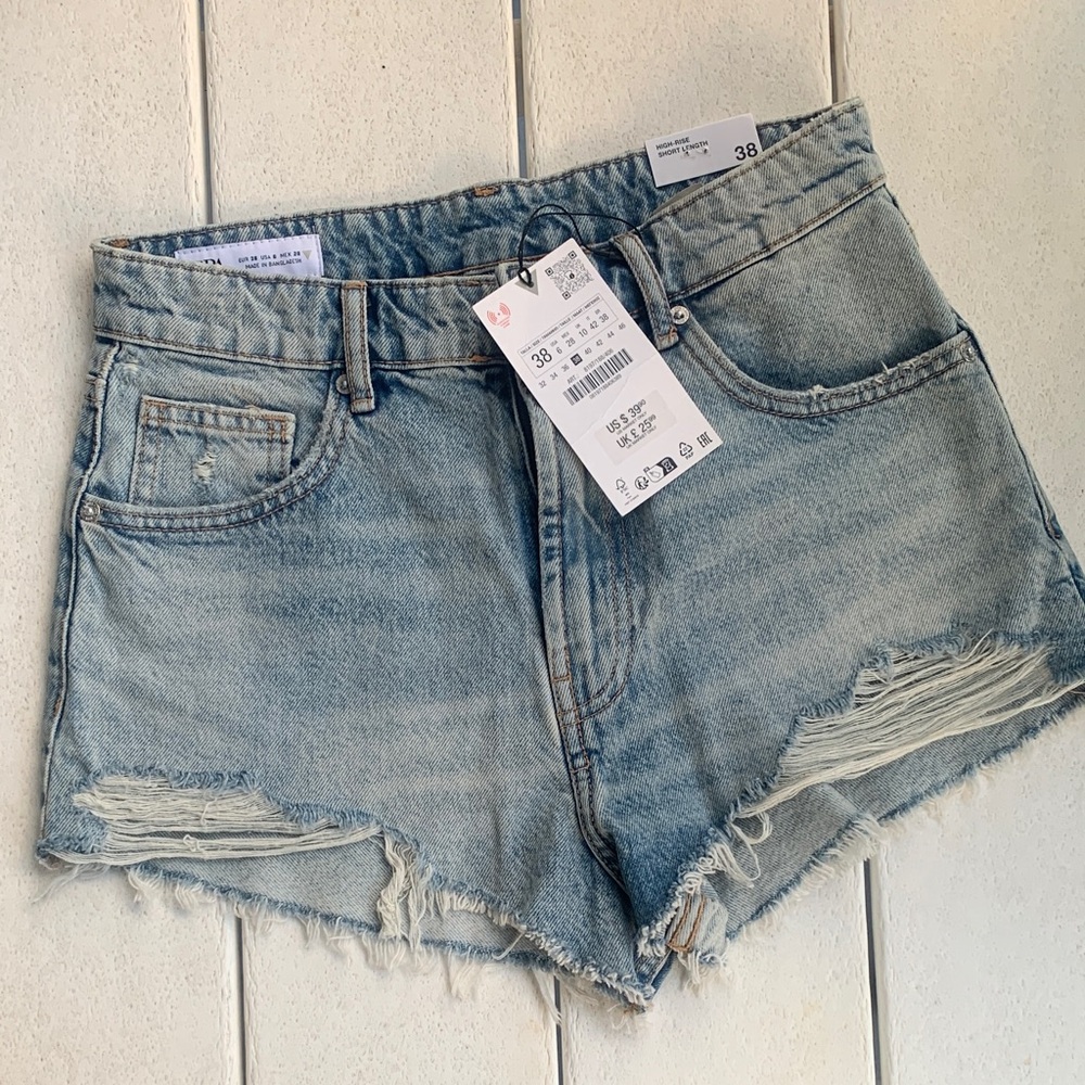 Zara Blue Jean Shorts Distressed Casual